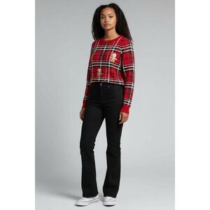 Verve Ami Women Red Plaid Gingerbread Man Holiday Sweater Size S